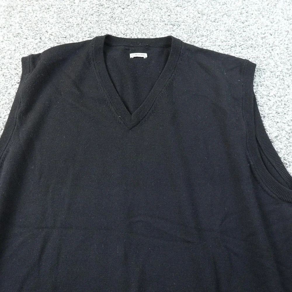 Peter Millar Sweater Vest Mens L Black Merino Wool V Neck Knit Pullover Soft Top